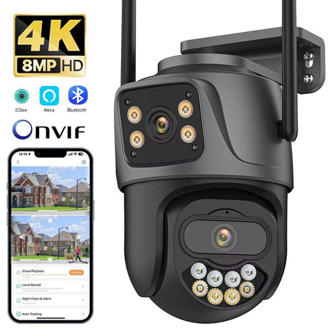 4K Dual Lens Outdoor PTZ Camera - 8MP HD Security Surveillance with Auto Tracking & P2P Connectivity