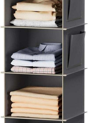 Hanging Closet Organizer, 6-Shelf Cloth Hanging Storage with Side Pockets,Grey