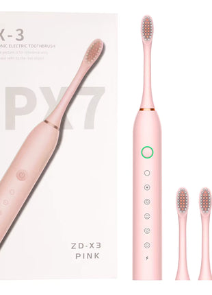 Rechargeable Toothbrush, Deep Cleaning Electronic Toothbrush, IPX7 Waterproof, with 4 Replacement Heads (Black with Four Brush Heads, 225 mm x 25 mm)