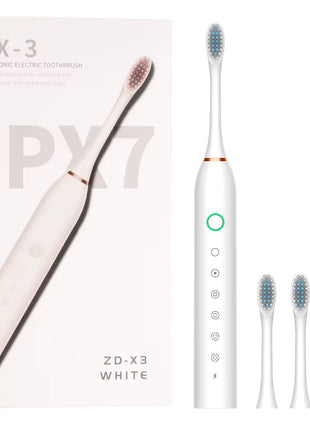 Rechargeable Toothbrush, Deep Cleaning Electronic Toothbrush, IPX7 Waterproof, with 4 Replacement Heads (Black with Four Brush Heads, 225 mm x 25 mm)