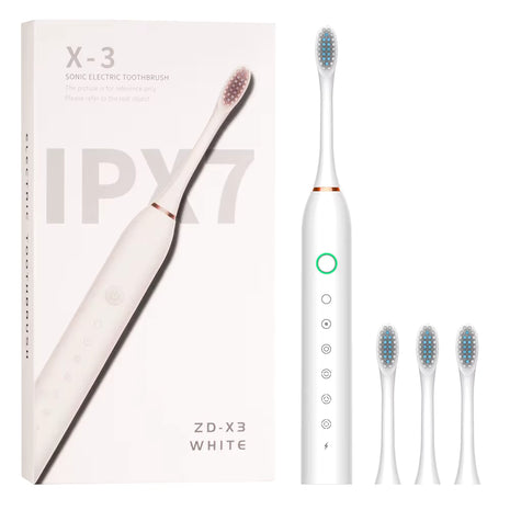 Rechargeable Toothbrush, Deep Cleaning Electronic Toothbrush, IPX7 Waterproof, with 4 Replacement Heads (Black with Four Brush Heads, 225 mm x 25 mm)